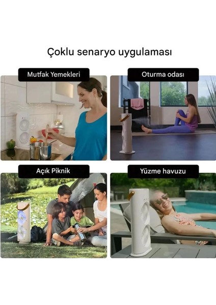 Buharlı Çift Pervaneli Işıklı Vantilatör Uzaktan Kumandalı Taşınabilir Şarjlı Midi Fan