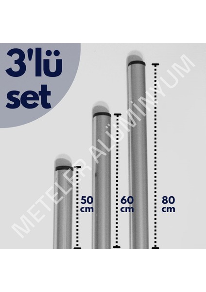 Gri Alüminyum Oklava 3'lü Set