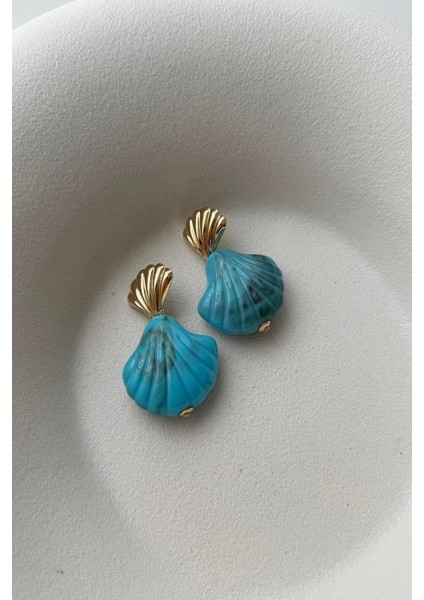Kararmaz Çelik Mavi Midye Kadın Küpe Yazlık Küpe Abiye Küpe Vintage Küpe