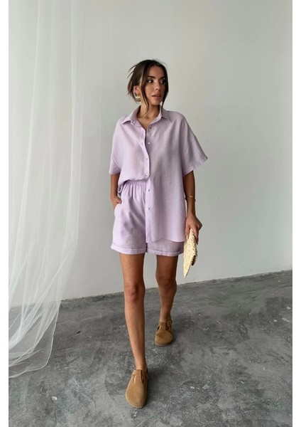 Gömlek - Şort Takım - Lila
