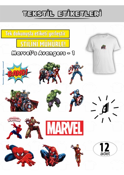 Ütü ile Yapışan Kıyafet Etiketi Marvel's Avengers Serisi