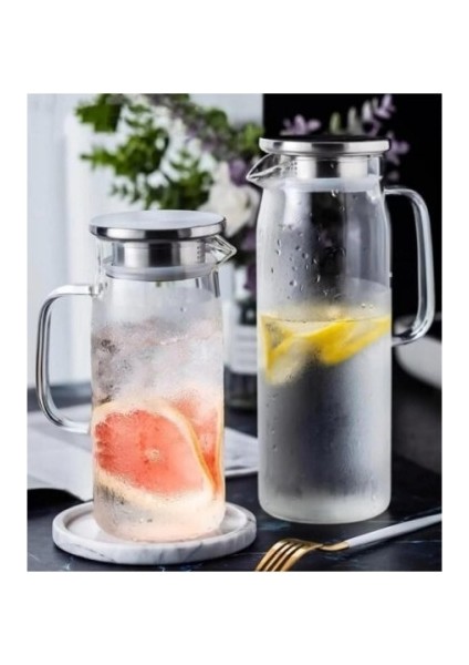 1500 ml Borosilikat Cam Su Sürahisi - Metal Kapaklı ve Isıya Dayanıklı