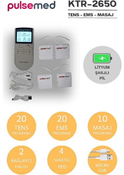 Şarjlı Elektronik Terapi Cihazı Tens + Ems + Masaj Funk