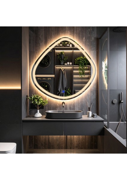 Arelu Günışığı Led'li Lazer Kumlamalı Lavabo & Banyo Aynası (Dokunmatik Sensörlü)