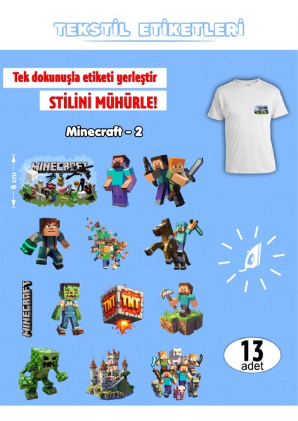 Ütü ile Yapışan Kıyafet Etiketi Minecraft Serisi