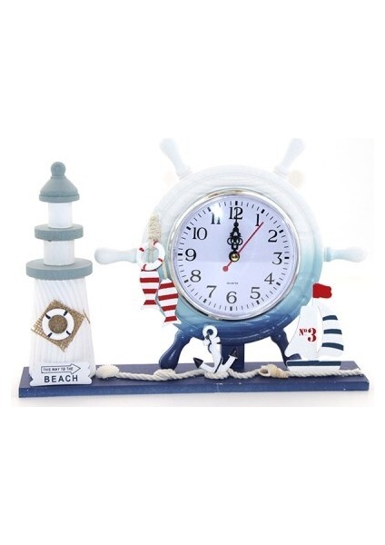 Ahşap Marin Deniz Feneri Dümenli Saat