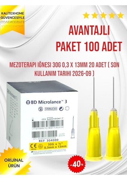 Prp Iğne Ucu Dolgu Botox - Mezoterapi Iğnesi 30G 0,3 x 13MM 100 Adet