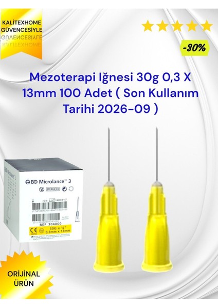 Prp Iğne Ucu Dolgu Botox - Mezoterapi Iğnesi 30G 0,3 x 13MM 100 Adet