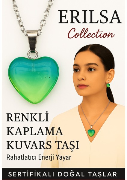 Sertifikalı Renkli Kaplama Kuvars Taşı Kolye (Mavi Yeşil) – Huzur, Denge ve Ifade Gücü Taşı