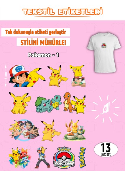 Ütü ile Yapışan Kıyafet Etiketi Pokemon Serisi