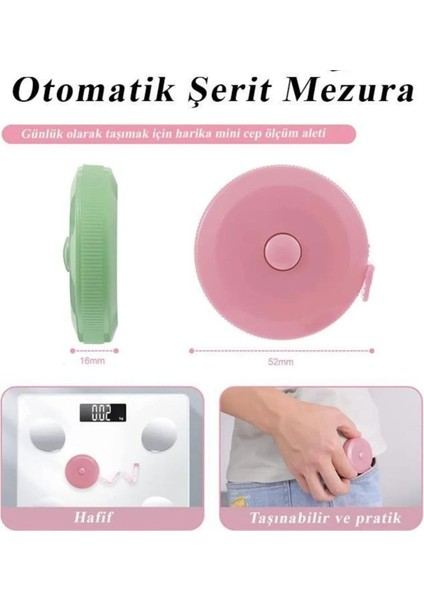 Renkli otomatik makara basmalı mezura, vücut ölçüm için 1,5 m