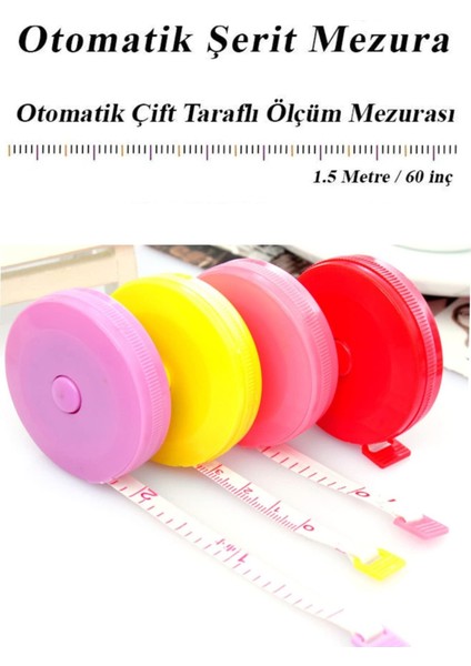 Renkli otomatik makara basmalı mezura, vücut ölçüm için 1,5 m
