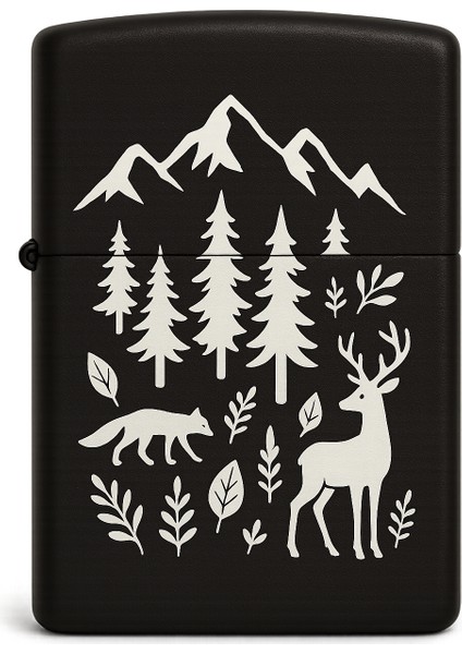 Doğa Desenli Kişiye Özel Isimli Siyah Benzinli Metal Çakmak 2