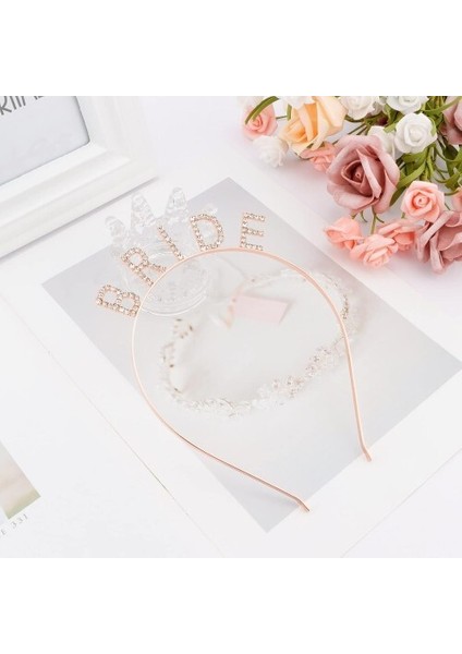 Rose Gold Bekarlığa Veda Kristal Taş Bride Tacı modelleri