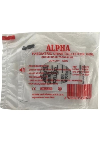Kız çocukları için 50 adet güvenli ve konforlu idrar torbası seti