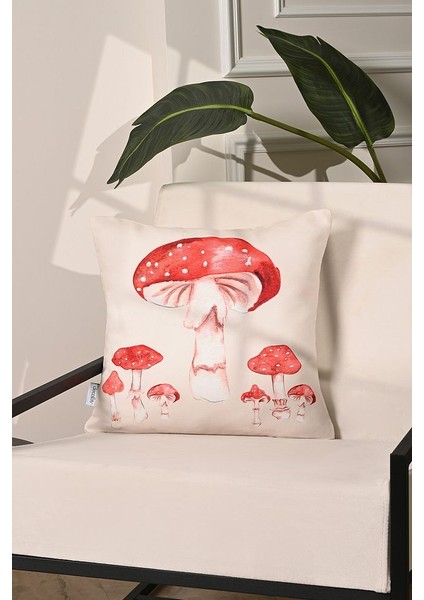 Kırmızı Mantar Desenli Dijital Baskılı Petek Kumaş Kırlent Kılıfı – 43X43 cm