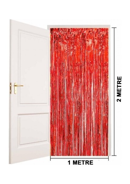 Kırmızı Metalize Parlak Saçaklı Perde modelleri