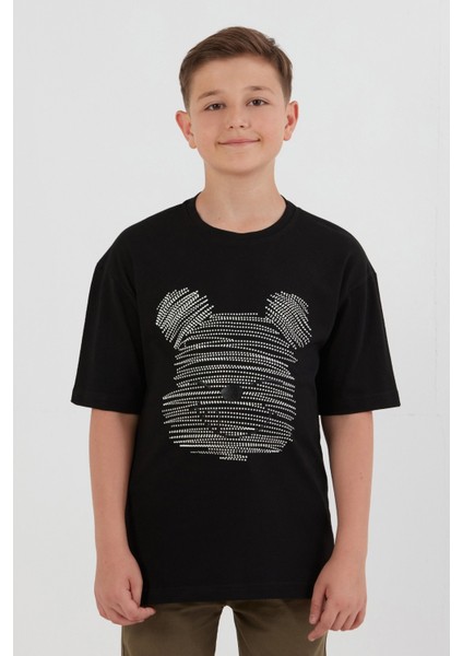 Ayıcık Baskılı Bisiklet Yaka Erkek Çocuk Tişört