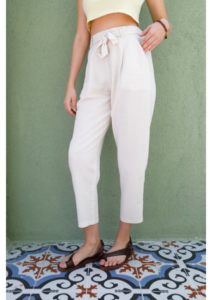 Beli Bağlamalı Straight Keten Pantolon fiyatları