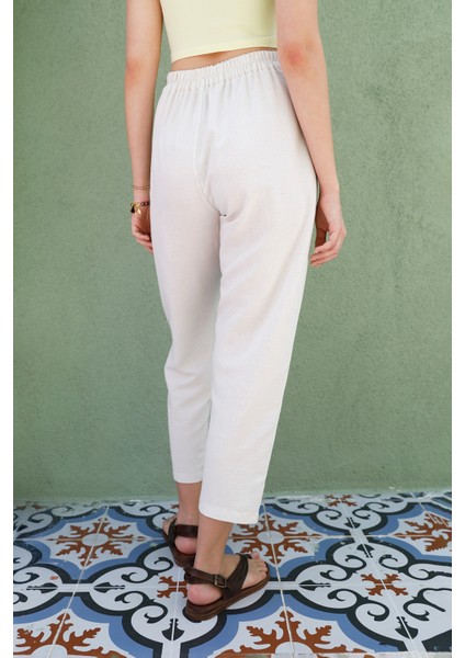 Beli Bağlamalı Straight Keten Pantolon