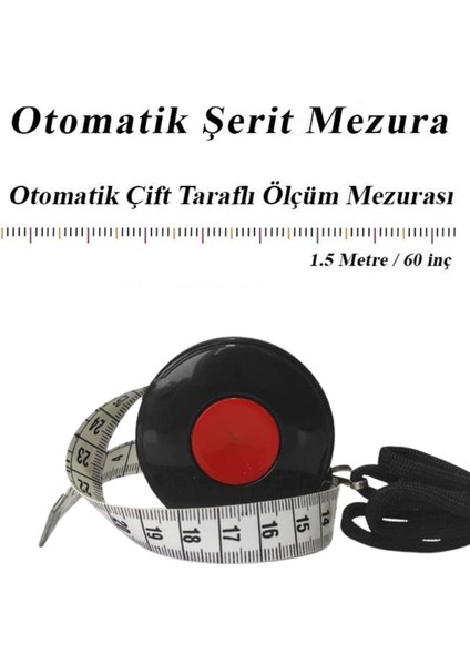 Yumuşak otomatik mezura 150 cm, askılı, kolay ölçüm ve kullanım kolaylığı sağlar