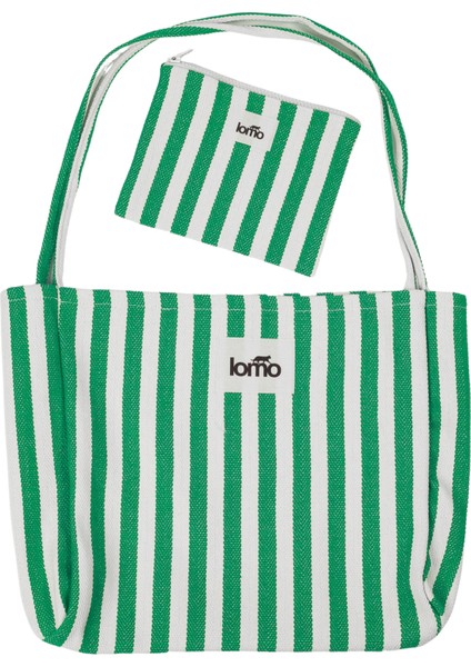 One Omuz Çantası – Hem Günlük Hem Tatil Şıklığı Mini Clutch Hediye - Yeşil Çizgili