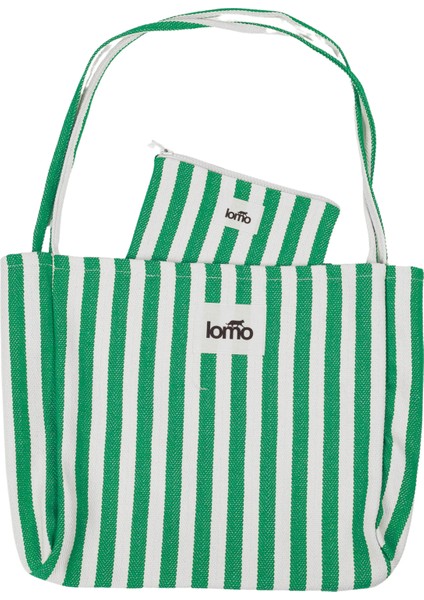 One Omuz Çantası – Hem Günlük Hem Tatil Şıklığı Mini Clutch Hediye - Yeşil Çizgili