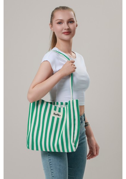 One Omuz Çantası – Hem Günlük Hem Tatil Şıklığı Mini Clutch Hediye - Yeşil Çizgili