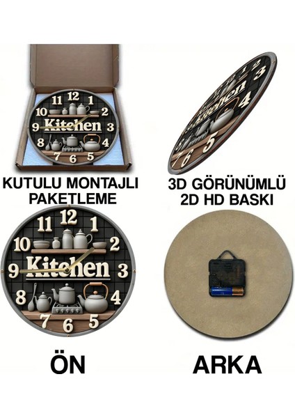 Sessiz yuvarlak ahşap duvar saati, 33x33, beyaz, doğa temalı, 3D görünüm, kuvars hareketli fırsatları