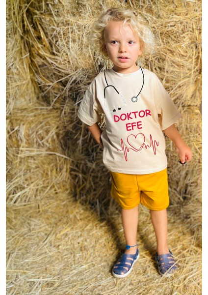 Doktor+Çocuğunuzun Ismi Baskılı Oversize Yazlık Şortlu Takım