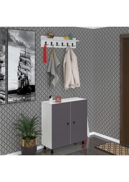 Kenzlife Portmanto Ayakkabılık ve Askılık Edik5 Gribyz 83*080*32 Yirmi Çift Ayakkabı Kapasitesi