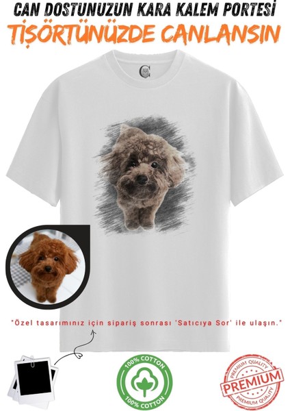 Kişiye Özel Karakalem Tişört - Fotoğraftan Baskılı Aile Portresi | %100 Pamuk Unisex Beyaz Tişört | Kadın Erkek Evcil Hayvan Tasarımlı Anlamlı Hediye V12