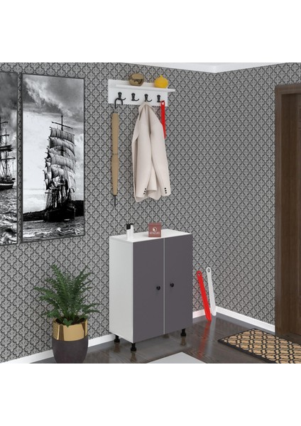 Kenzlife Portmanto Ayakkabılık ve Askılık Kalçın5 Gribyz 83*060*32 Onbeş Çift Ayakkabı Kapasitesi