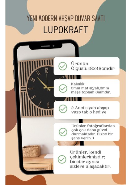 Sessiz Akar Mekanizmalı Büyük Boy Duvar Saati - 48cm, Siyah ve Meşe Tasarım fiyatları
