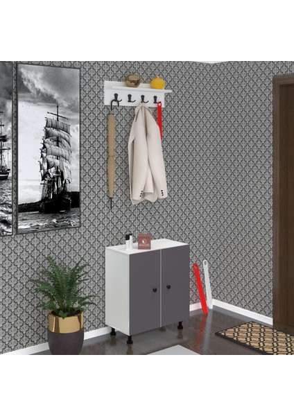 Kenzlife Portmanto Ayakkabılık ve Askılık Kalçın4 Gribyz 68*060*32 Oniki Çift Ayakkabı Kapasitesi