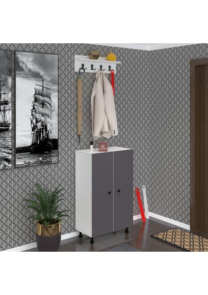 Kenzlife Portmanto Ayakkabılık ve Askılık Kalçın6 Gribyz 98*060*32 Onsekiz Çift Ayakkabı Kapasitesi