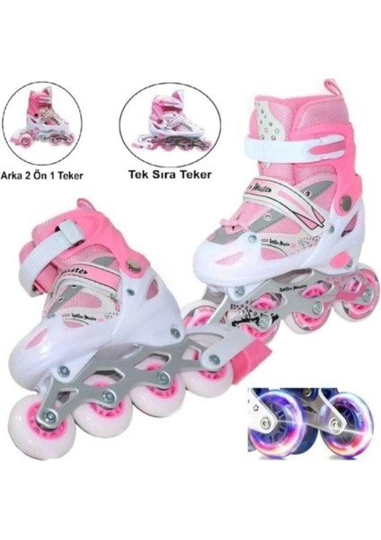 Ayarlanabilir Pembe Alıştırma Paten ve Kask Dizlik Dirseklik Koruyucu Seti Çantalı modelleri