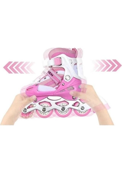 Ayarlanabilir Pembe Alıştırma Paten ve Kask Dizlik Dirseklik Koruyucu Seti Çantalı indirimleri