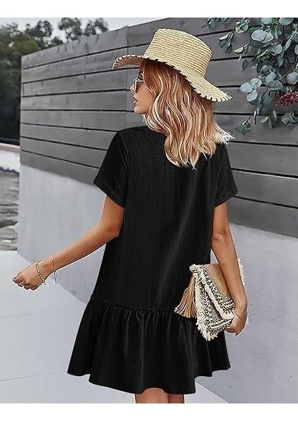 Kadın Cep Detaylı Düğmeli Viskon Keten Kumaş Elbise fiyatları