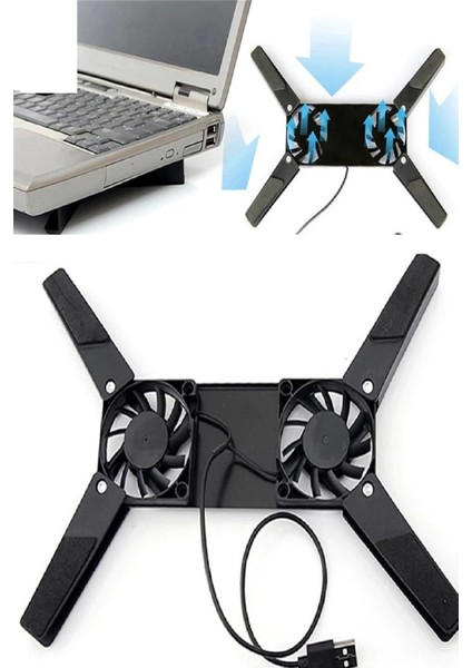 2 Fanlı Notebook Soğutucu Portatif Katlanabilir Laptop Soğutucu Fan Usbli Stand Bilgisayar Fanı (7272)