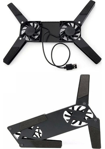 2 Fanlı Notebook Soğutucu Portatif Katlanabilir Laptop Soğutucu Fan Usbli Stand Bilgisayar Fanı (7272)