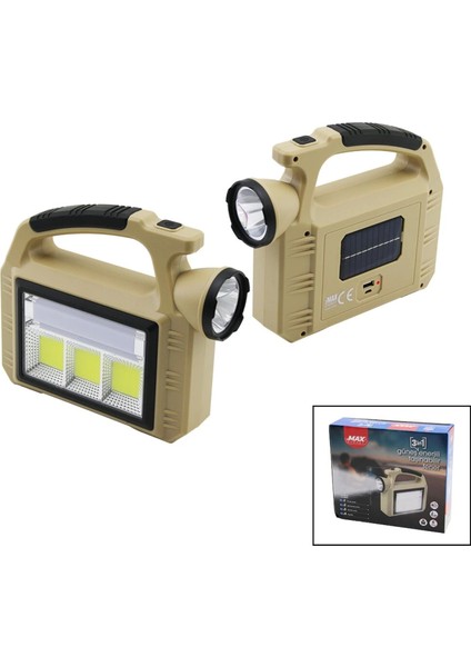 Solar Güneş Enerjili - USB Şarjlı Taşınabilr El Feneri Powerbank 3in1=led - Cob LED - Şerit Lamba (4887)