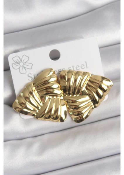 316 Çelik Gold Renk Işlemeli Üçgen Model Kadın Küpe - TJ-BKP10524