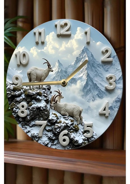 Beyaz Ahşap Yuvarlak Duvar Saati, Doğa Temalı, 33x33 cm, Kuvars Hareketli, 3D Görünüm fiyatları