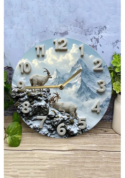 Beyaz Ahşap Yuvarlak Duvar Saati, Doğa Temalı, 33x33 cm, Kuvars Hareketli, 3D Görünüm modelleri