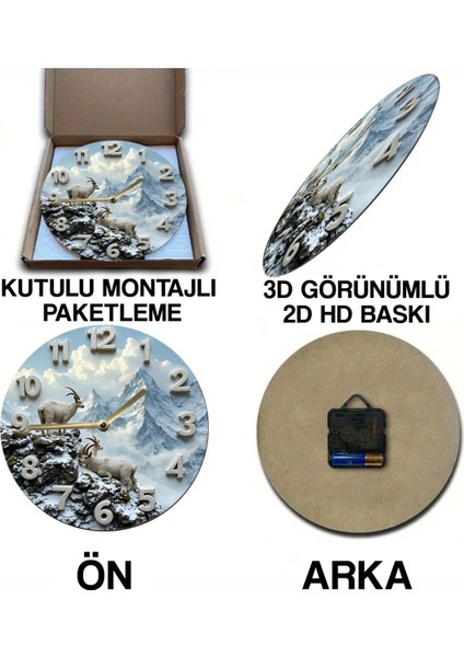 Beyaz Ahşap Yuvarlak Duvar Saati, Doğa Temalı, 33x33 cm, Kuvars Hareketli, 3D Görünüm indirimleri