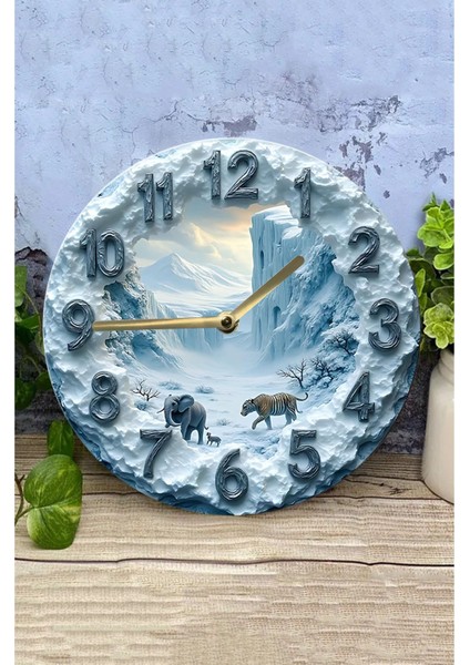 Beyaz Ahşap Yuvarlak Duvar Saati, 3D Görünüm, Doğa Temalı, Kuvars Hareketli, 33x33 cm modelleri