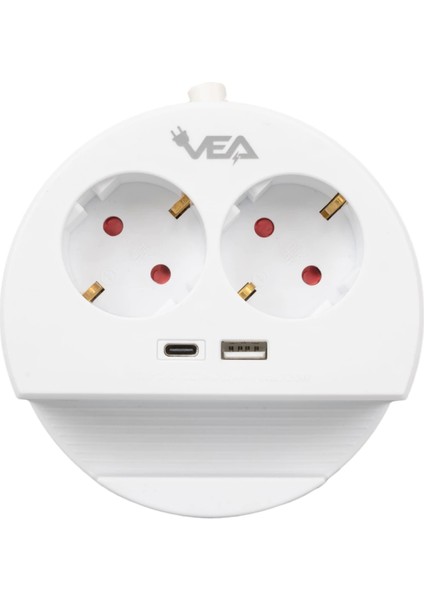 2li USB + Type-C Girişli Telefon Standlı 1.5 Metre Grup Priz Ve- G1102C (4887)