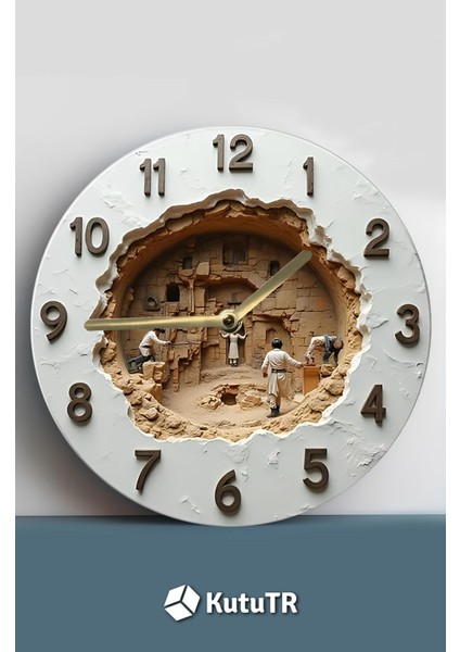 Beyaz Ahşap Yuvarlak Duvar Saati, Kuvars Hareket, Doğa Temalı, 33x33 cm fiyatları