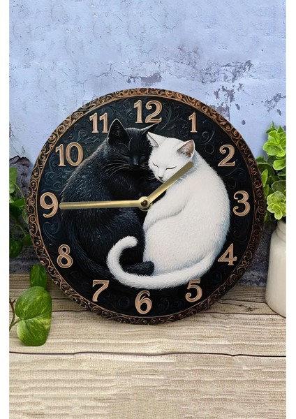 Sessiz yuvarlak ahşap duvar saati, kedi deseni, 33x33, beyaz, doğa temalı, kuvars hareketli fırsatları
